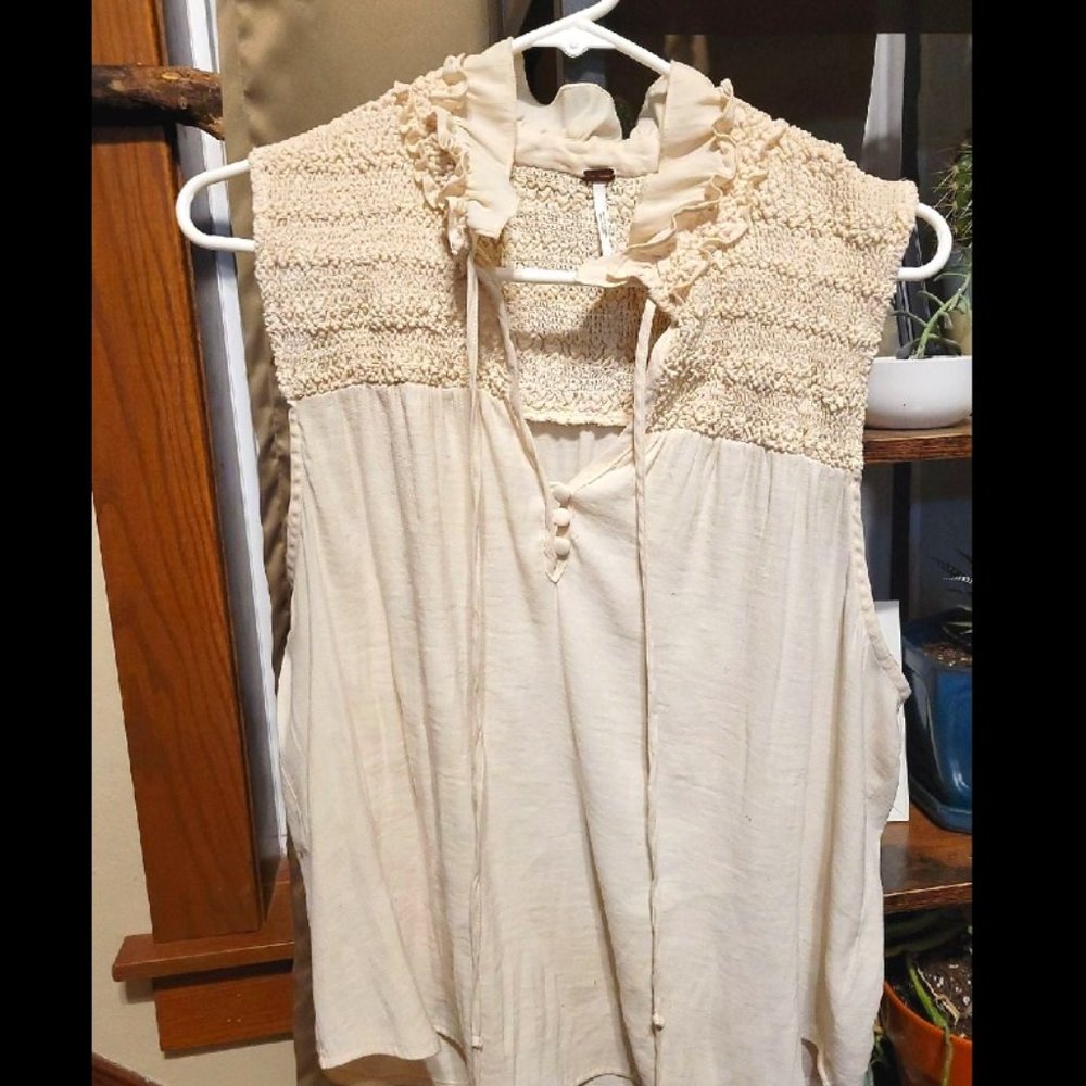 Free People Cream Ruffle Top/Blouse